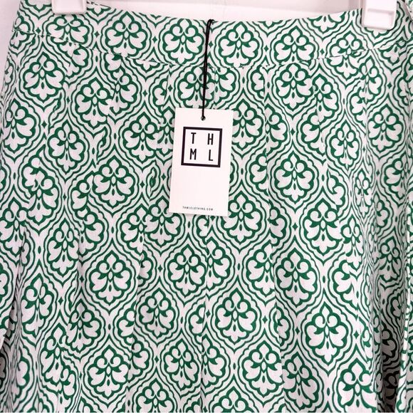 THML Green White Fleur Print 100% Cotton A line Pleated Mini Skirt NEW - Picture 2 of 16